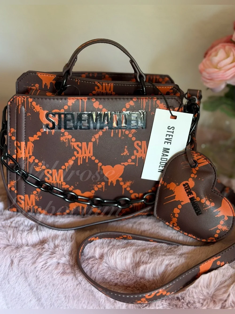 Viral Halloween Steve Madden Bevelyn Dripping Bleeding Hearts satchel orange